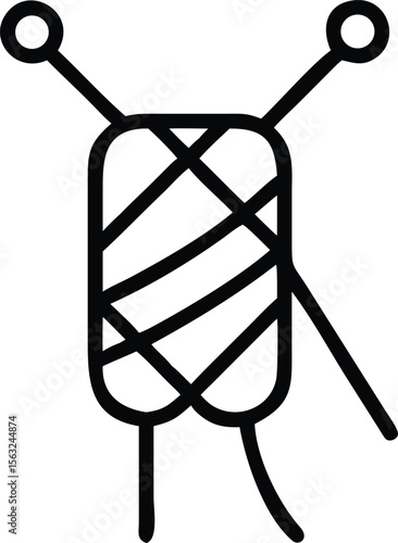 Simple line art of yarn spool with knitting needles illustration