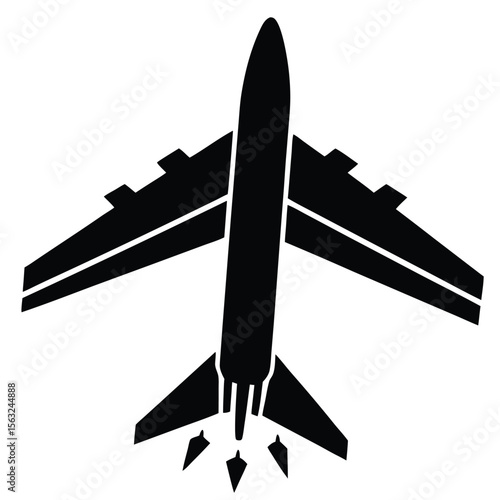 Black silhouette of a jet airplane ascending with exhaust trails aircraft