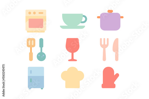 Kitchen utensils vector illustration for culinary design in flat style