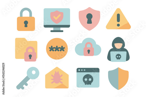 Cybersecurity icons vector illustration for digital safety design in flat style