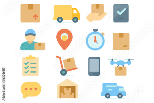 Delivery icons vector illustration: flat design for logistics and shipping applications