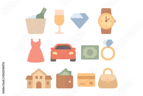 Luxury lifestyle elements vector illustration: flat icons for design and decor