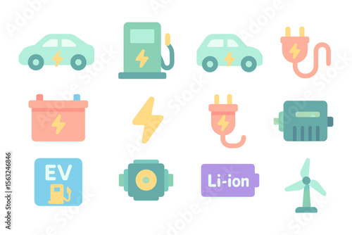 Electric vehicle elements vector illustration for eco-friendly design in flat style