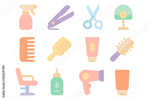 Pastel hair salon tools vector illustration for design