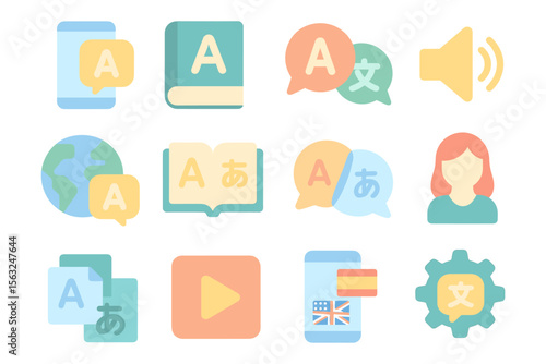 Language learning icons vector illustration for app and web design in flat style