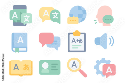 Language learning and translation icons vector illustration for educational design in flat style