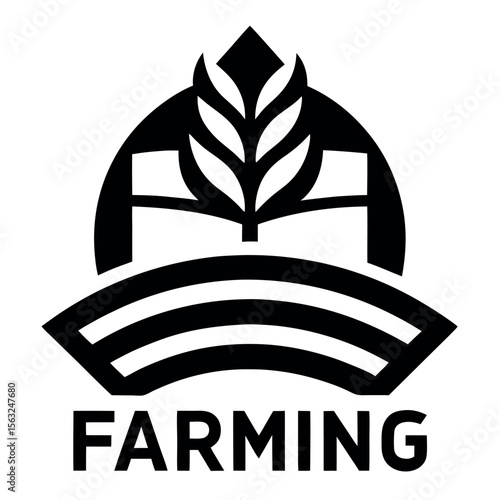 Farming Logo with Wheat Stalk, Field, and Farming Text in Bold Black Color