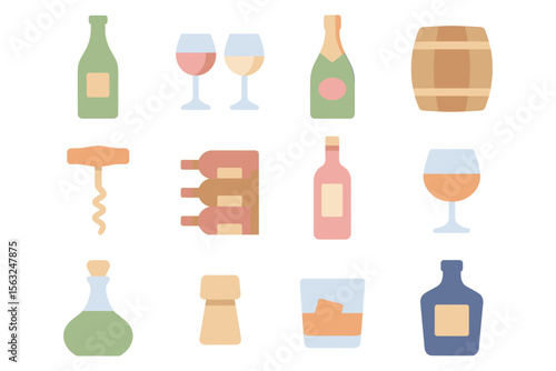 Wine and spirits icons vector illustration: flat design for print, card, poster
