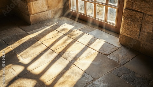 Wallpaper Mural Sunlight streams through a window, casting dramatic shadows on a stone floor Torontodigital.ca
