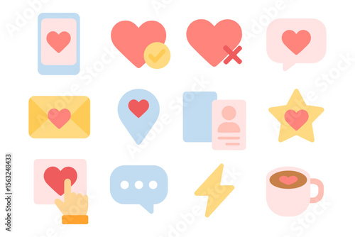 Love and communication vector illustration - flat style social media icons for web design