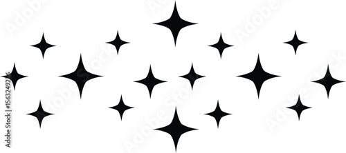 Minimalist vector sparkle star icon set with simple star burst symbols, clean graphic style for decoration and design enhancement