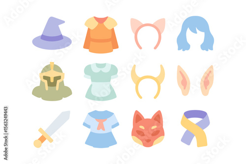 Fantasy roleplaying dress up vector illustration: costume elements for design