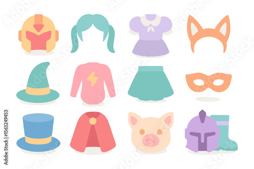 Cute costume elements vector illustration for party design in flat style