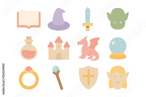 Fantasy elements vector illustration - medieval icons collection for games and posters in flat style