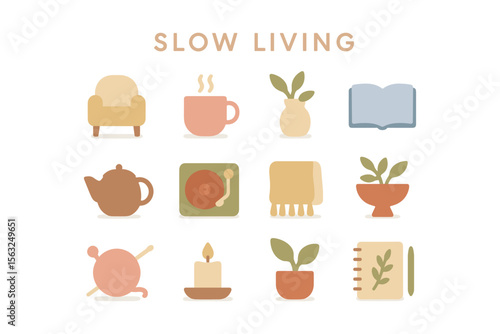 Slow living concept vector illustration for relaxation and home decor in minimalist flat style