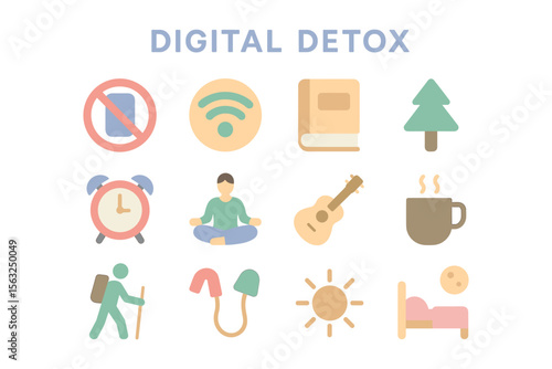 Digital detox vector illustration: modern lifestyle, calm design for poster, flat style