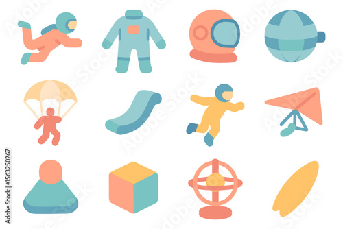 Space and adventure themed icons vector illustration for digital design in flat style