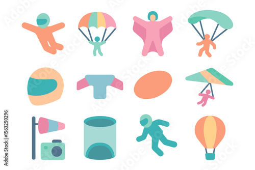 Adventure sports vector illustration: skydiving and paragliding elements