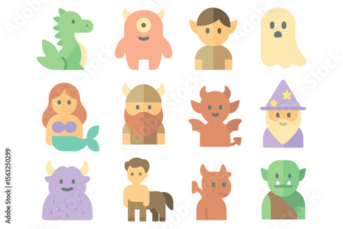 Fantasy creatures vector illustration for halloween design in flat style