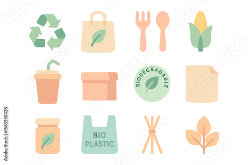 Eco-friendly products vector illustration: sustainable design for packaging and lifestyle icons in soft pastel flat style