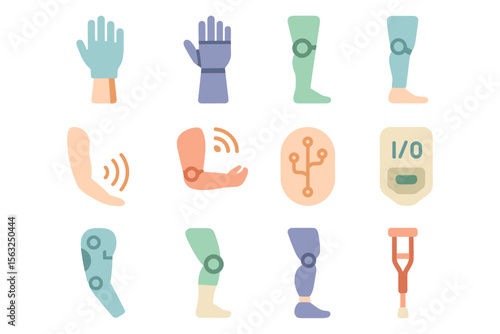 Prosthetic devices vector illustration: futuristic technology, medical innovation for design projects in flat style