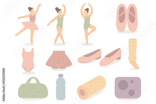 Ballet dance vector illustration: flat style elements for design