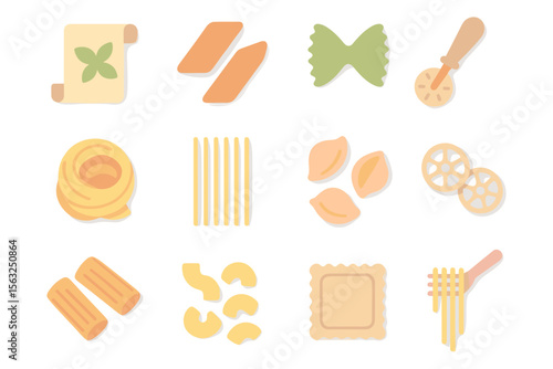 Italian pasta collection: flat style vector illustration for culinary design