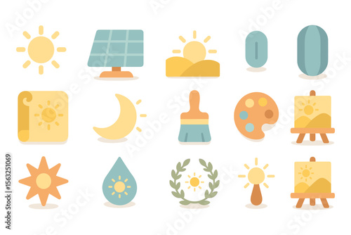 Vector illustration of solar energy symbols for eco-friendly design in flat style