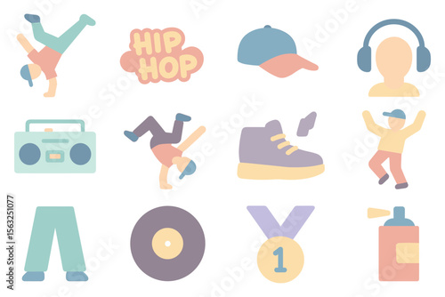 Hip hop culture elements vector illustration for design and posters in flat style