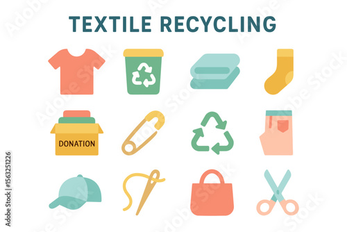 Vector illustration of textile recycling icons for sustainability and eco-friendly awareness