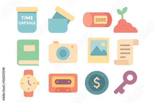 Flat style time capsule vector illustration for memory and history themes