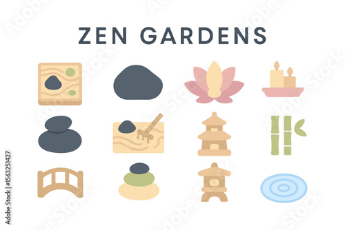 Zen garden icons vector illustration - flat design for relaxation themed projects