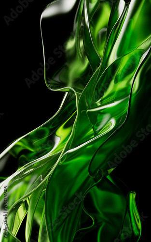 Fotografía Flowing transparent green multilayer cloth background, 3d rendering