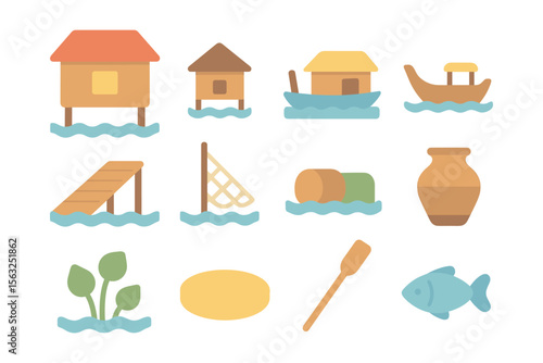 Water village life vector illustration - flat design for educational materials