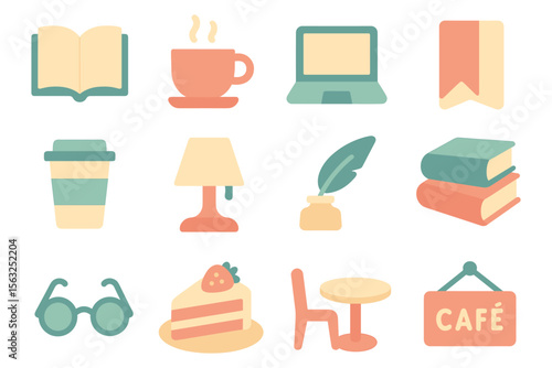 Cozy coffee shop elements vector illustration for design, print, and posters in flat style