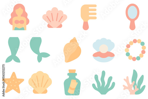 Mermaid theme vector illustration - underwater elements for card or poster design in flat style