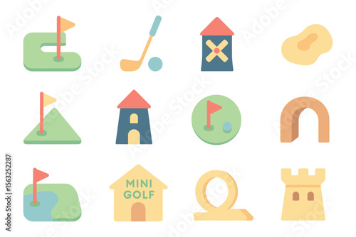 Mini golf course vector illustration - flat style design for prints, posters, and cards