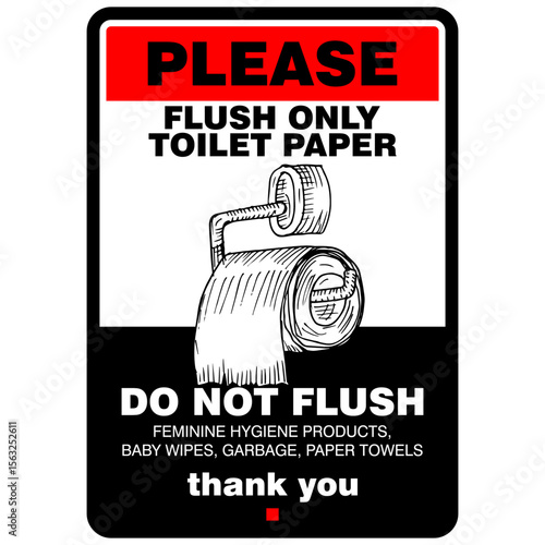 Please, flush only toilet paper, do not flush, sign vector