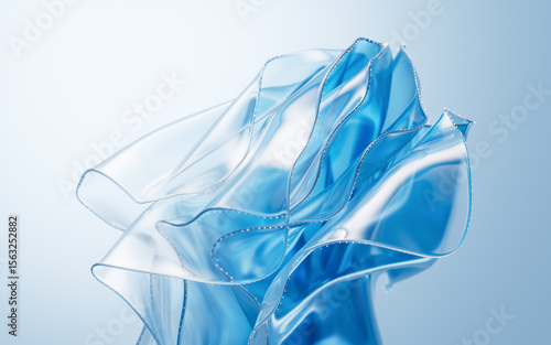 Flowing transparent blue multilayer cloth background, 3d rendering.