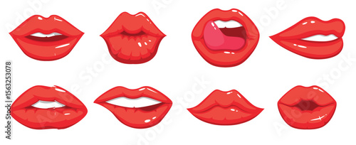 makeup illustrations cartoon style beautiful smiling sexy female lips