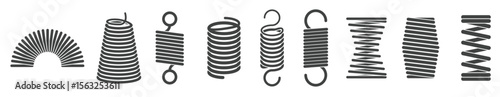 metal flexible spiral suspension steel wire coils vector icon collection