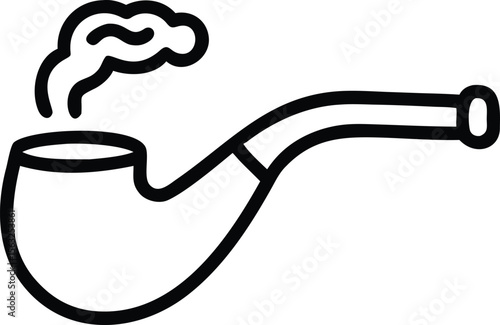 Smoking pipe outline vector, tobacco equipment with smoke, classic design element