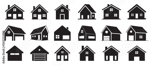 minimalist black house icons set modern home silhouette vector collection