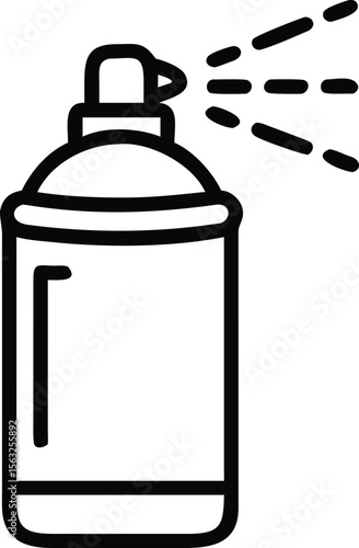 Spray can with nozzle spraying paint in outline illustration style
