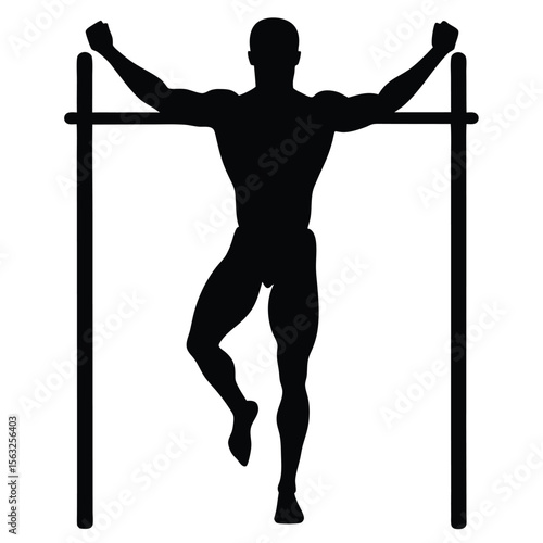 Silhouette of a muscular man performing on a horizontal bar athletic fitness