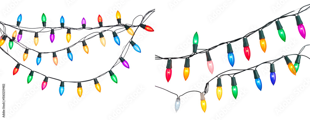 Obraz premium Colorful Holiday String Lights with Festive Glow Isolated on Transparent Background PNG