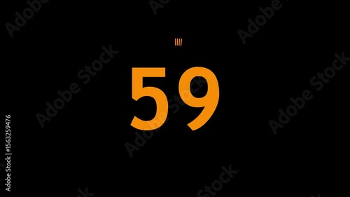 Circle countdown timer one minute animation from 60 to 0 second animation on black background.