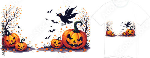 Spooky Pumpkin Patch Halloween T-Shirt Design. vector illustration of a halloween. Halloween vector Design set
