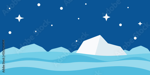 A serene winter landscape illustration showcasing snow-covered mountains under a moonlit sky