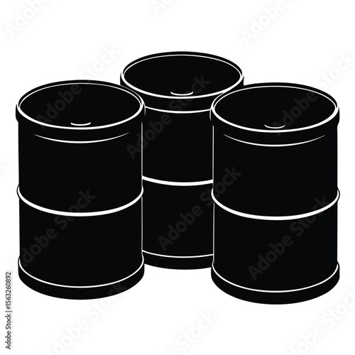 Three black industrial barrels with white bands vector
